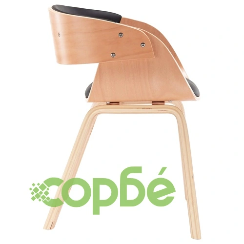 Трапезни столове, 2 бр, черни, извито дърво и изкуствена кожа ➤ топ цена ➤ sorbe.bg