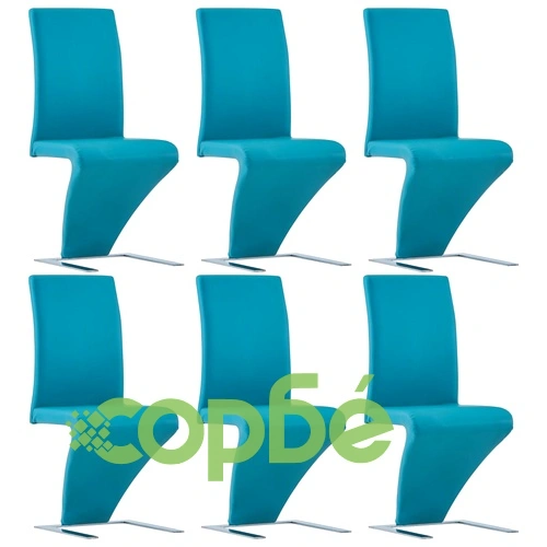 Трапезни столове, зигзагообразни, 6 бр, сини, изкуствена кожа ➤ топ цена ➤ sorbe.bg