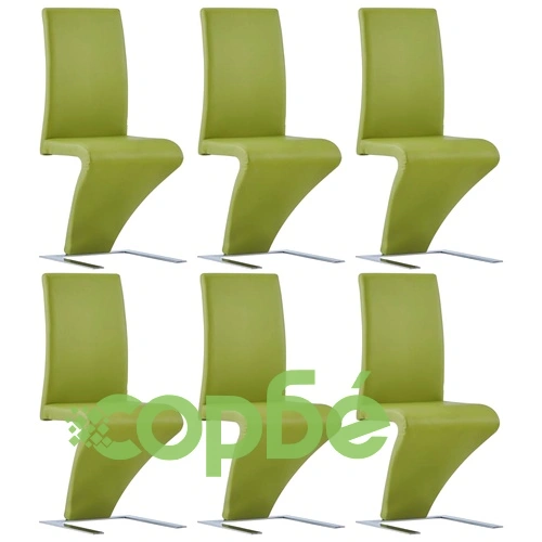 Трапезни столове, зигзагообразни, 6 бр, зелени, изкуствена кожа ➤ топ цена ➤ sorbe.bg