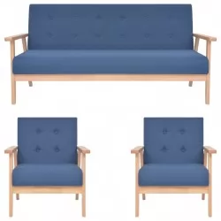 Комплект диван и кресла, 3 части, текстил, син