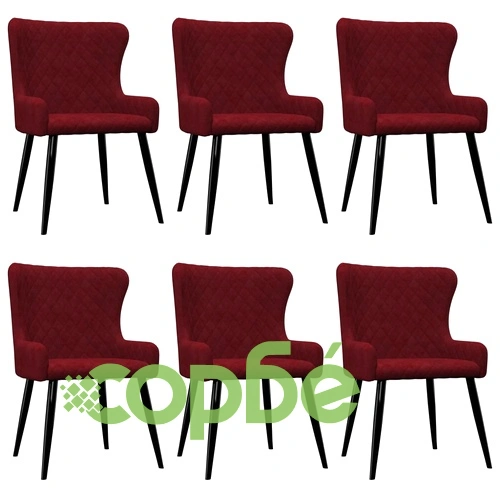 Трапезни столове, 6 бр, червени, кадифе ➤ топ цена ➤ sorbe.bg