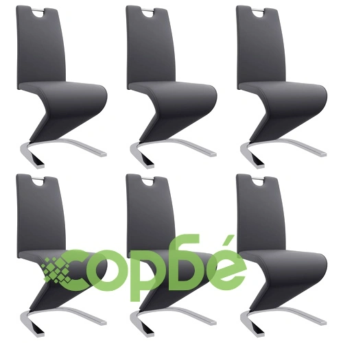 Трапезни столове, зигзагообразни, 6 бр, сиви, изкуствена кожа ➤ топ цена ➤ sorbe.bg