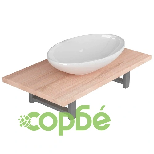 Комплект мебели за баня от две части, керамика, дъб ➤ топ цена ➤ sorbe.bg