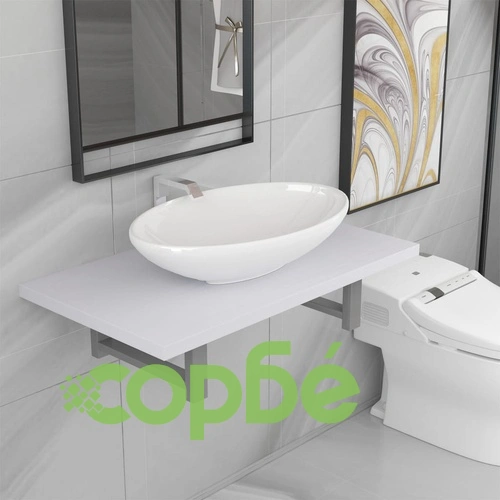 Комплект мебели за баня от две части, керамика, бял ➤ топ цена ➤ sorbe.bg