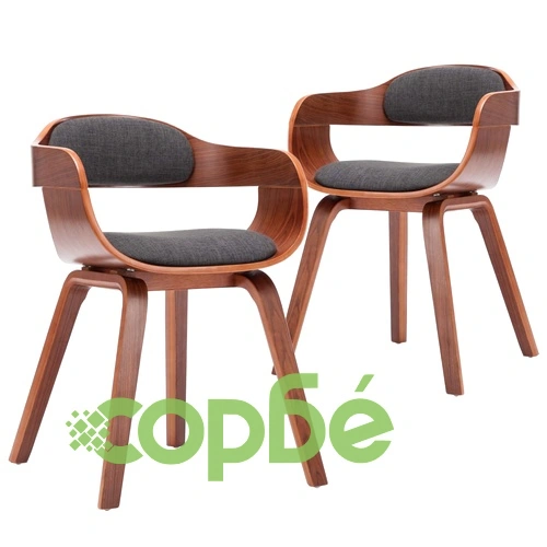 Трапезни столове, 2 бр, тъмносиви, текстил и извито дърво ➤ топ цена ➤ sorbe.bg