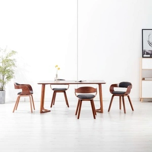 Трапезни столове, 4 бр, тъмносиви, текстил и извито дърво