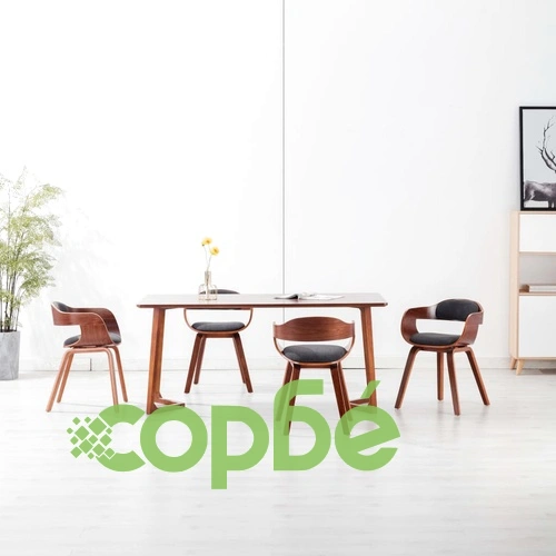 Трапезни столове, 4 бр, тъмносиви, текстил и извито дърво ➤ топ цена ➤ sorbe.bg