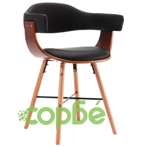 Трапезни столове, 6 бр, черни, изкуствена кожа и извито дърво ➤ топ цена ➤ sorbe.bg