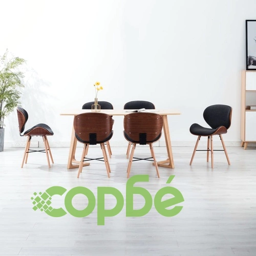 Трапезни столове, 6 бр, тъмносиви, текстил и извито дърво ➤ топ цена ➤ sorbe.bg