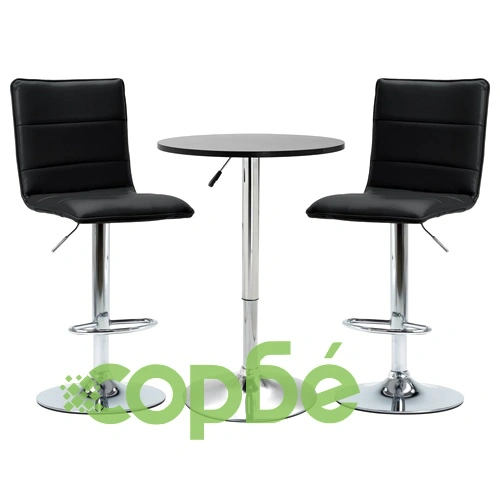 Бар комплект от 3 части, изкуствена кожа, черен ➤ топ цена ➤ sorbe.bg
