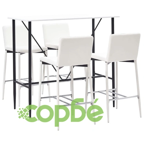 Бар комплект от 5 части, изкуствена кожа, бял ➤ топ цена ➤ sorbe.bg