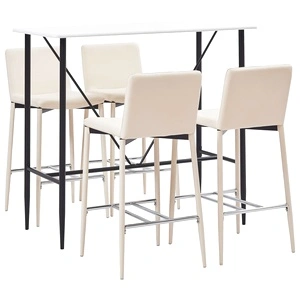 Бар комплект от 5 части, изкуствена кожа, кремав