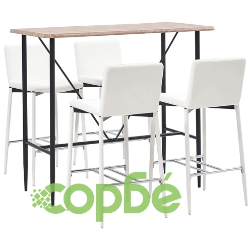 Бар комплект от 5 части, изкуствена кожа, бял ➤ топ цена ➤ sorbe.bg