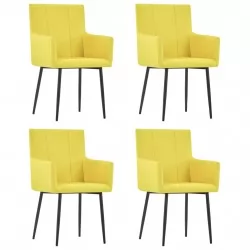Трапезни столове с подлакътници, 4 бр, жълти, текстил 
