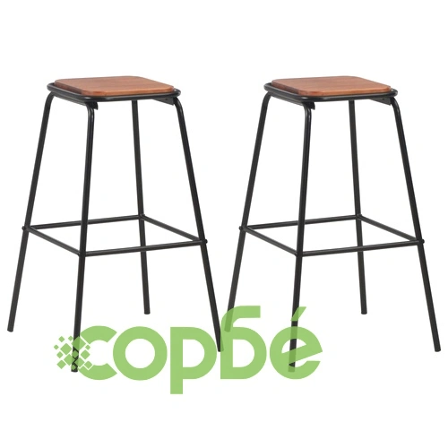 Бар табуретки, 2 бр, черни, бор масив и стомана ➤ топ цена ➤ sorbe.bg