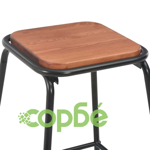 Бар табуретки, 2 бр, черни, бор масив и стомана ➤ топ цена ➤ sorbe.bg