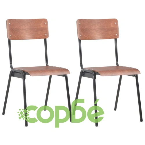 Трапезни столове, 2 бр, кафяви, твърд шперплат, стомана ➤ топ цена ➤ sorbe.bg