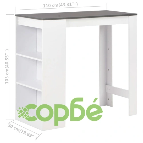Бар маса с рафт, бяла, 110x50x103 см ➤ топ цена ➤ sorbe.bg