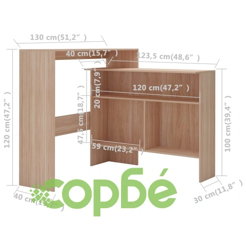 Бар маса с 2 плота, дъб, 130x40x120 см ➤ топ цена ➤ sorbe.bg