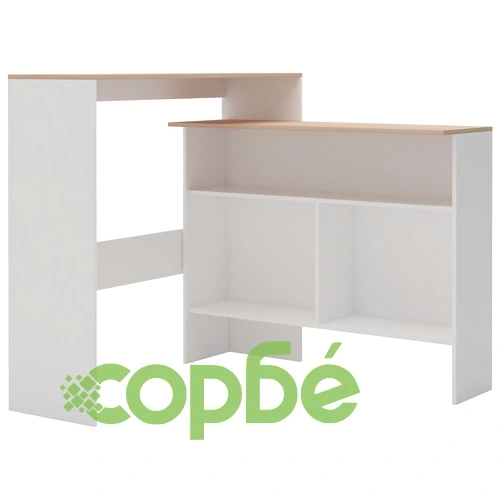 Бар маса с 2 плота, бяло и дъб, 130x40x120 см ➤ топ цена ➤ sorbe.bg