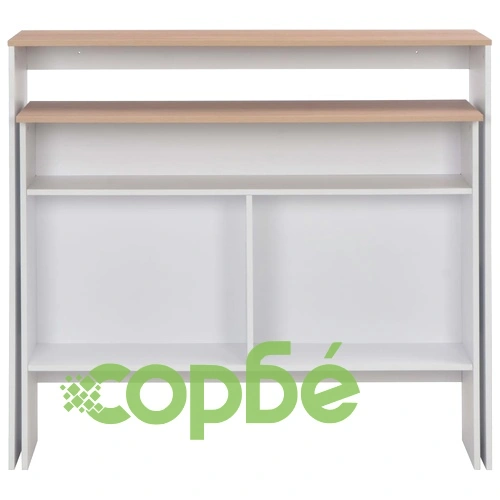 Бар маса с 2 плота, бяло и дъб, 130x40x120 см ➤ топ цена ➤ sorbe.bg