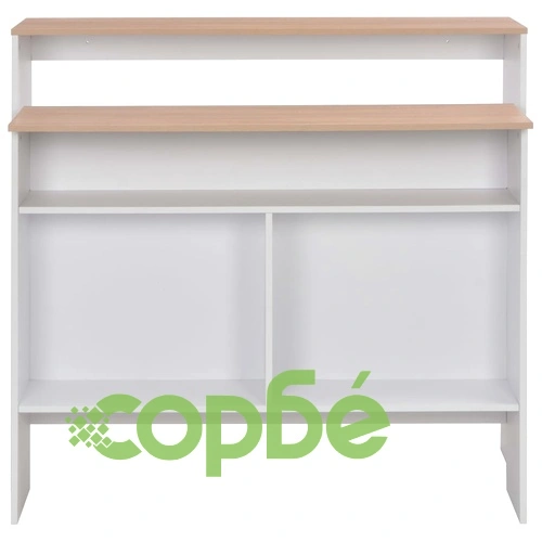 Бар маса с 2 плота, бяло и дъб, 130x40x120 см ➤ топ цена ➤ sorbe.bg