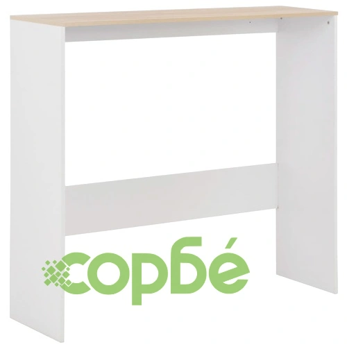 Бар маса с 2 плота, бяло и дъб, 130x40x120 см ➤ топ цена ➤ sorbe.bg