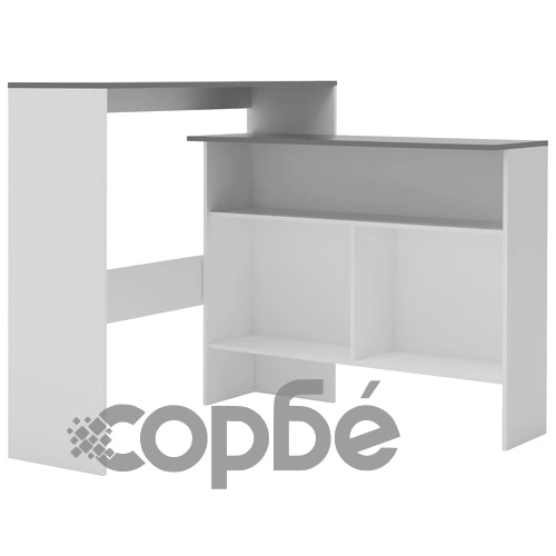 Бар маса с 2 плота, бяло и сиво, 130x40x120 см ➤ топ цена ➤ sorbe.bg