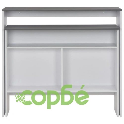 Бар маса с 2 плота, бяло и сиво, 130x40x120 см ➤ топ цена ➤ sorbe.bg