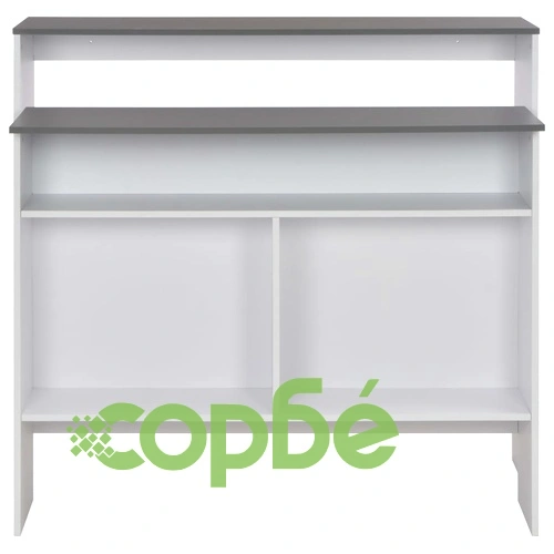 Бар маса с 2 плота, бяло и сиво, 130x40x120 см ➤ топ цена ➤ sorbe.bg