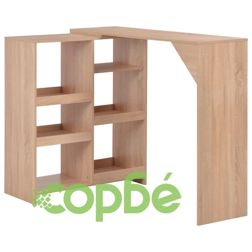 Бар маса с подвижен рафт, дъб, 138x39x110 см ➤ топ цена ➤ sorbe.bg