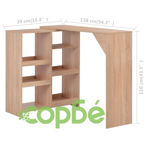 Бар маса с подвижен рафт, дъб, 138x39x110 см ➤ топ цена ➤ sorbe.bg