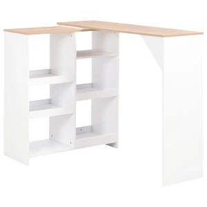 Бар маса с подвижен рафт, бяла, 138x39x110 см