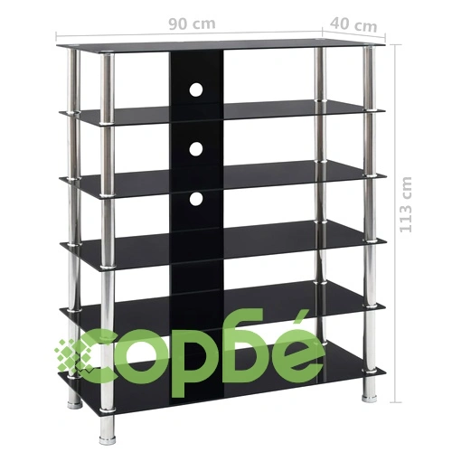 280096  HiFi Stand Black 90x40x113 cm Tempered Glass ➤ топ цена ➤ sorbe.bg