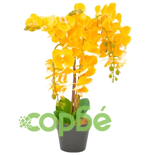 Изкуствено растение орхидея със саксия, жълто, 60 см ➤ топ цена ➤ sorbe.bg