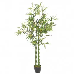 Изкуствено растение бамбук със саксия, зелено, 160 см