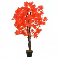 Изкуствено растение кленово дърво със саксия, червено, 120 см