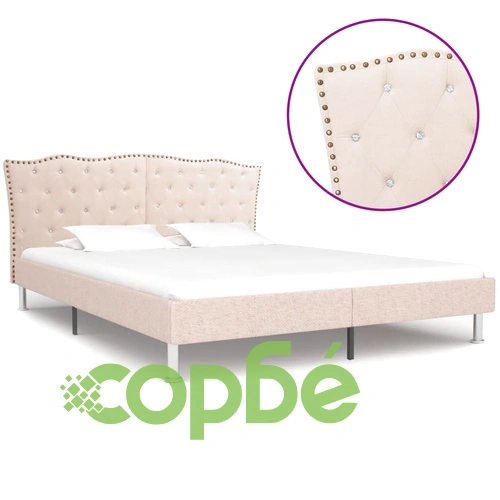 280535  Bed Frame Beige Fabric 160x200 cm ➤ топ цена ➤ sorbe.bg