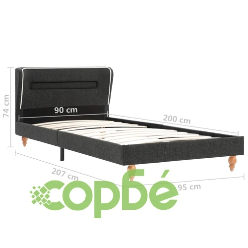 Рамка за легло с LED, тъмносива, конопен плат, 90x200 см ➤ топ цена ➤ sorbe.bg