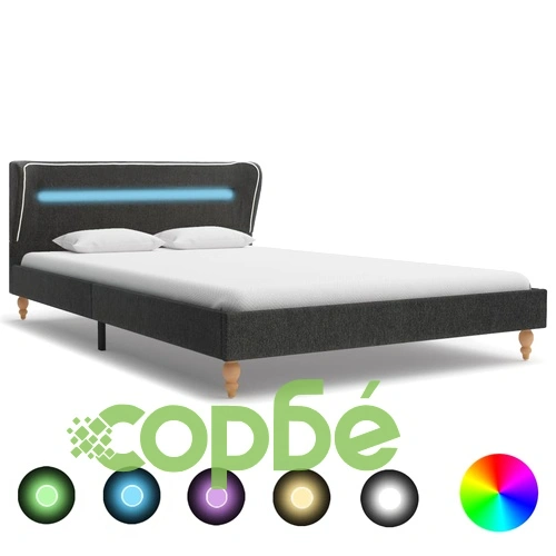 Рамка за легло с LED, тъмносива, конопен плат, 120x200 см ➤ топ цена ➤ sorbe.bg