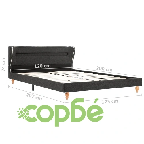 Рамка за легло с LED, тъмносива, конопен плат, 120x200 см ➤ топ цена ➤ sorbe.bg