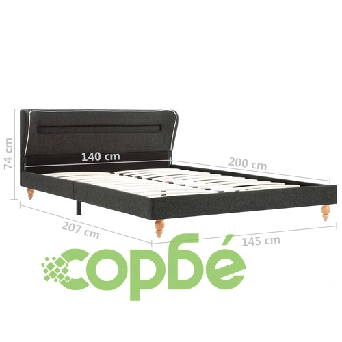 Рамка за легло с LED, тъмносива, конопен плат, 140x200 см ➤ топ цена ➤ sorbe.bg