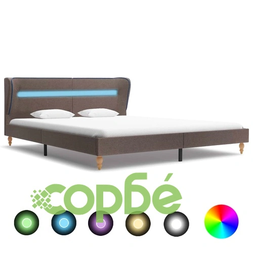 Рамка за легло с LED, таупе, плат, 180x200 см ➤ топ цена ➤ sorbe.bg