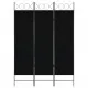 Параван за стая, 3 панела, черен, 120x180 см