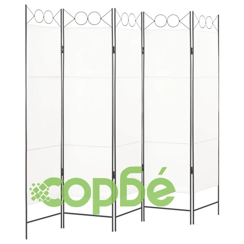 Параван за стая, 5 панела, бял, 200x180 см ➤ топ цена ➤ sorbe.bg