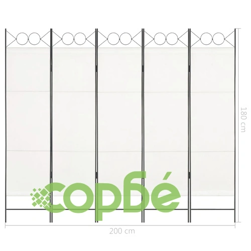 Параван за стая, 5 панела, бял, 200x180 см ➤ топ цена ➤ sorbe.bg