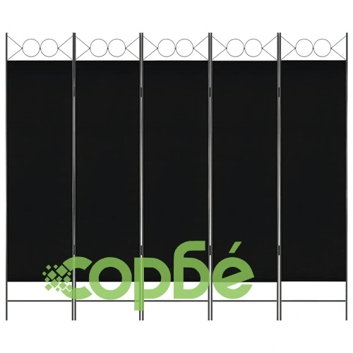 Параван за стая, 5 панела, черен, 200x180 см ➤ топ цена ➤ sorbe.bg