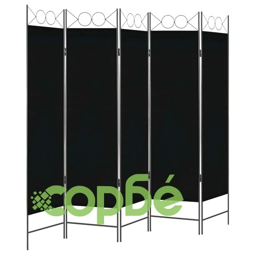 Параван за стая, 5 панела, черен, 200x180 см ➤ топ цена ➤ sorbe.bg