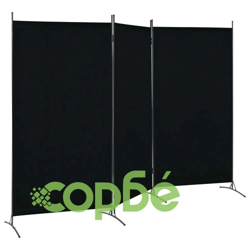 Параван за стая, 3 панела, черен, 260x180 см ➤ топ цена ➤ sorbe.bg