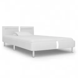 Рамка за легло с LED, бяла, изкуствена кожа, 90x200 cм